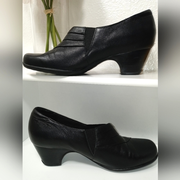 Clarks Active Air Black Leather Heeled Loafers 8M - Picture 2 of 6